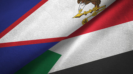 American Samoa and Sudan two flags textile cloth, fabric texture