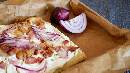 Pizza slices on a restaurant table
