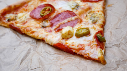 Pizza slices on a restaurant table