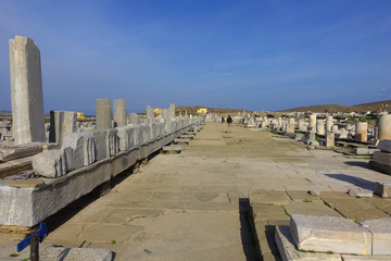 Fototapeta premium Iconic and amazing archaeological site in uninhabited island of Delos, Cyclades, Greece