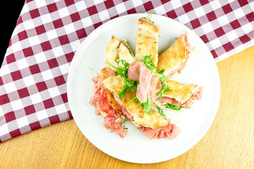 Pizza slices on a restaurant table