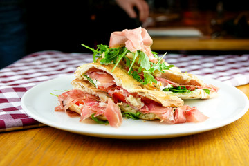 Pizza slices on a restaurant table