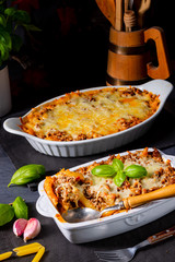 noodle , minced meat casserole with cheese