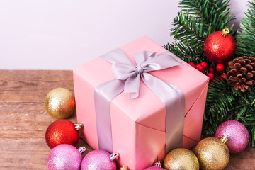 Fototapeta na wymiar Christmas gift box with decorations
