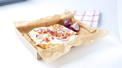 Pizza slices on a restaurant table
