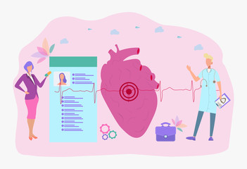 Internet doctor. Healthy heart, pulse of a healthy person .. Colorful vector illustration
