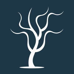 Silhouette winter naked tree without leaves.