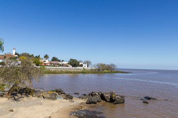 Overview of the historic and colonial center of Colonia del Sacramento with the lighthouse. It is one of the oldest cities in Uruguay.