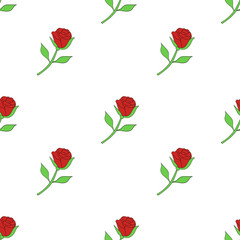 Seamless pattern with red roses on a white background. Vector.