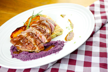 Pork dish on a restaurant table