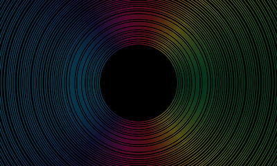 Rainbow circles on a black background. Portal, hole. Abstract painting. Vector illustration.