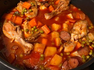 Close up shot of a chicken menudo dish, popular in the Philippines.