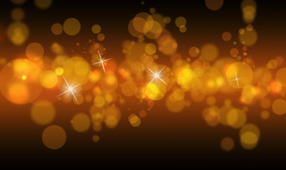 Golden lighting with bokeh background, christmas lights and abstract stars, defocused lights...