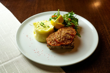 Pork dish on a restaurant table