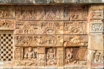 View at the Decorative stone relief of Parsurameswara Temple in Bhubaneswar  - Odisha, India