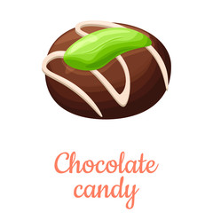 Chocolate candy cartoon illustration, isolated chocolate sweet dessert icon.