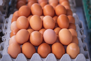 Nahaufnahme von Hühnereiern auf dem Markt