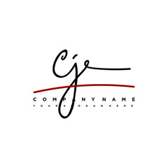 CJ signature initials. Handwritten logo vector template with red underline. Illustration of hand drawn calligraphy Illustration.