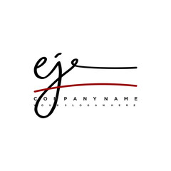EJ signature initials. Handwritten logo vector template with red underline. Illustration of hand drawn calligraphy Illustration.