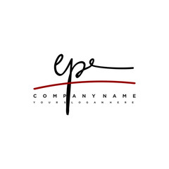 EP signature initials. Handwritten logo vector template with red underline. Illustration of hand drawn calligraphy Illustration.