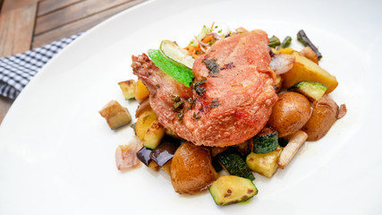 Pork dish on a restaurant table
