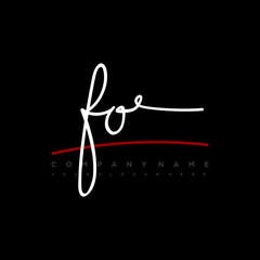 FO signature initials. Handwritten logo vector template with red underline. Hand drawn Calligraphy lettering Vector illustration.