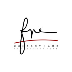 FR signature initials. Handwritten logo vector template with red underline. Hand drawn Calligraphy lettering Vector illustration.