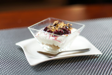 Pudding on a restaurant table