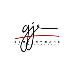 GJ signature initials. Handwritten logo vector template with red underline. Hand drawn Calligraphy lettering Vector illustration.