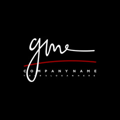 GM signature initials. Handwritten logo vector template with red underline. Hand drawn Calligraphy lettering Vector illustration.