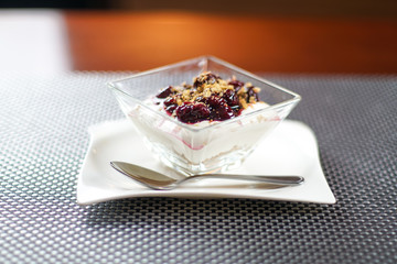 Pudding on a restaurant table