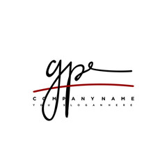 GP signature initials. Handwritten logo vector template with red underline. Hand drawn Calligraphy lettering Vector illustration.