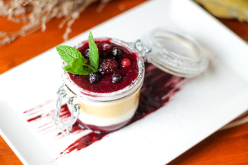 Pudding on a restaurant table