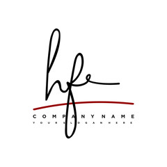 HF signature initials. Handwritten logo vector template with red underline. Hand drawn Calligraphy lettering Vector illustration.