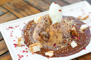 Pudding on a restaurant table