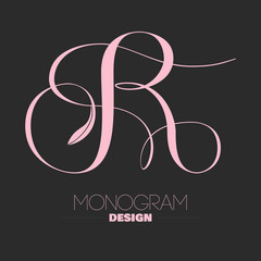 Letter R copperplate calligraphy monogram design