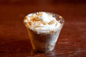 Pudding on a restaurant table