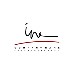 IN signature initials. Handwritten logo vector template with red underline. Hand drawn Calligraphy lettering Vector illustration.
