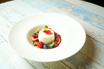 Pudding on a restaurant table