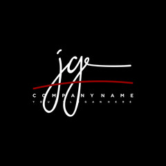 JG signature initials. Handwritten logo vector template with red underline. Hand drawn Calligraphy lettering Vector illustration.