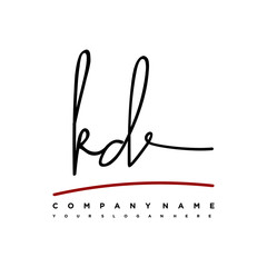 KD signature initials. Handwritten logo vector template with red underline. Hand drawn Calligraphy lettering Vector illustration.