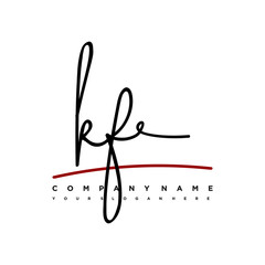 KF signature initials. Handwritten logo vector template with red underline. Hand drawn Calligraphy lettering Vector illustration.