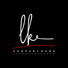 LK signature initials. Handwritten logo vector template with red underline. Hand drawn Calligraphy lettering Vector illustration.