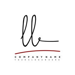 LL signature initials. Handwritten logo vector template with red underline. Hand drawn Calligraphy lettering Vector illustration.