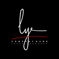 LY signature initials. Handwritten logo vector template with red underline. Hand drawn Calligraphy lettering Vector illustration.