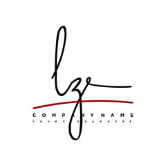 Fototapeta premium LZ signature initials. Handwritten logo vector template with red underline. Hand drawn Calligraphy lettering Vector illustration.