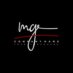 MG signature initials. Handwritten logo vector template with red underline. Hand drawn Calligraphy lettering Vector illustration.