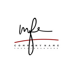 MF signature initials. Handwritten logo vector template with red underline. Hand drawn Calligraphy lettering Vector illustration.