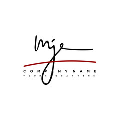 MJ signature initials. Handwritten logo vector template with red underline. Hand drawn Calligraphy lettering Vector illustration.
