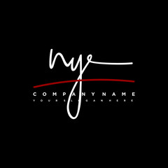 NY signature initials. Handwritten logo vector template with red underline. Hand drawn Calligraphy lettering Vector illustration.